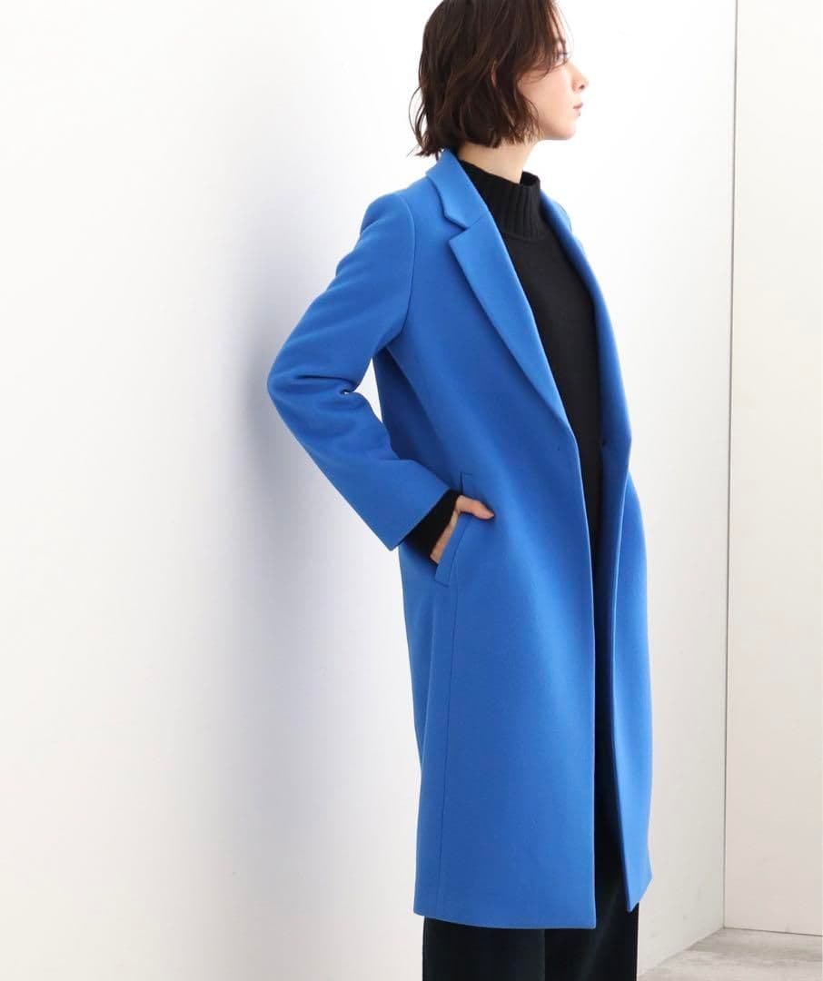 新品☆インディヴィ☆ロングコート☆チェスターコート☆青☆ブルー☆38☆Mサイズ