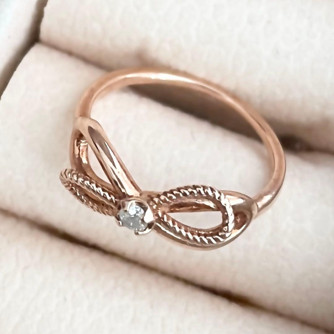 最終値下げ　agete K10 PG ダイヤモンド ピンキーリング　リボン