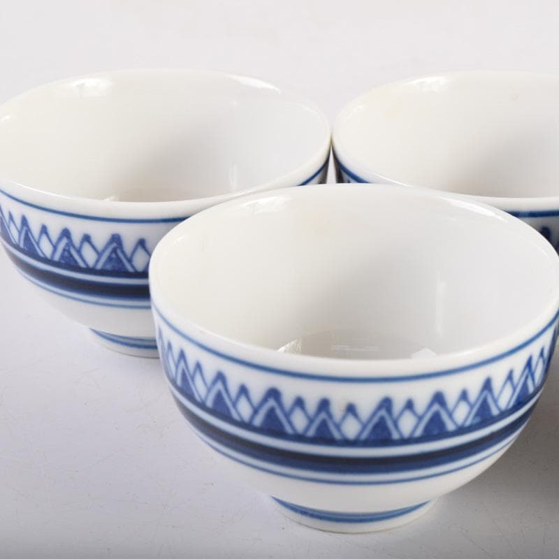 煎茶道具　賣茶好　染付　雁木文　茶碗　五客　共箱　V　7899