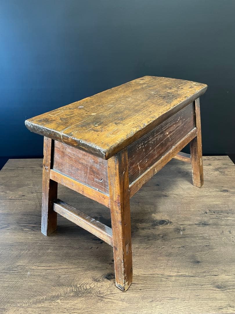 アンティーク 無垢材 引出し付　スツール　ベンチ　花台