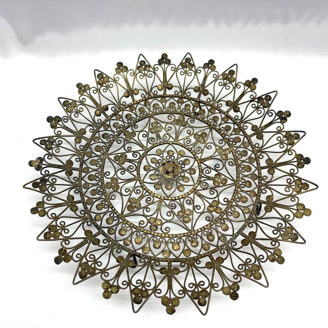 インド ファナム トラヴァンコール  フィリグリー 銀製 脚付き皿