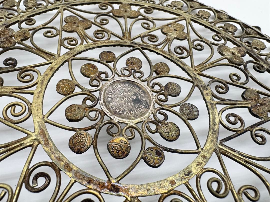 インド ファナム トラヴァンコール  フィリグリー 銀製 脚付き皿