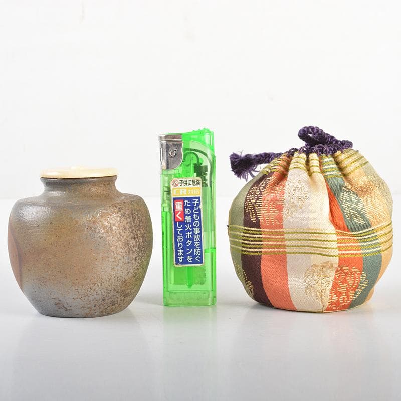 茶道具　備前焼　正告作　茶入　仕覆付　共箱　V　R6742