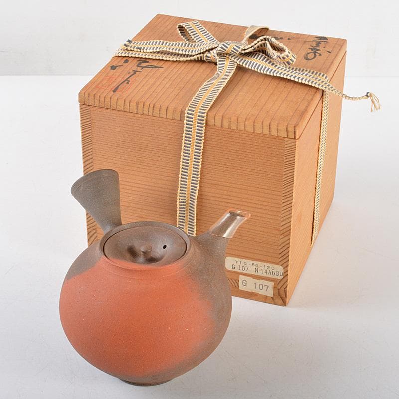 田螺　常滑焼　小西洋平作　窯変　横手急須　茶壷　共箱　D　R5466