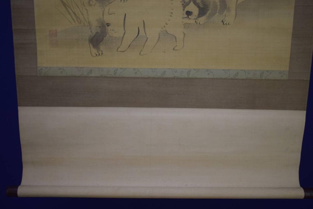 不詳/作者不詳/仔犬図/子犬図/干支図/布袋屋掛軸HJ-10