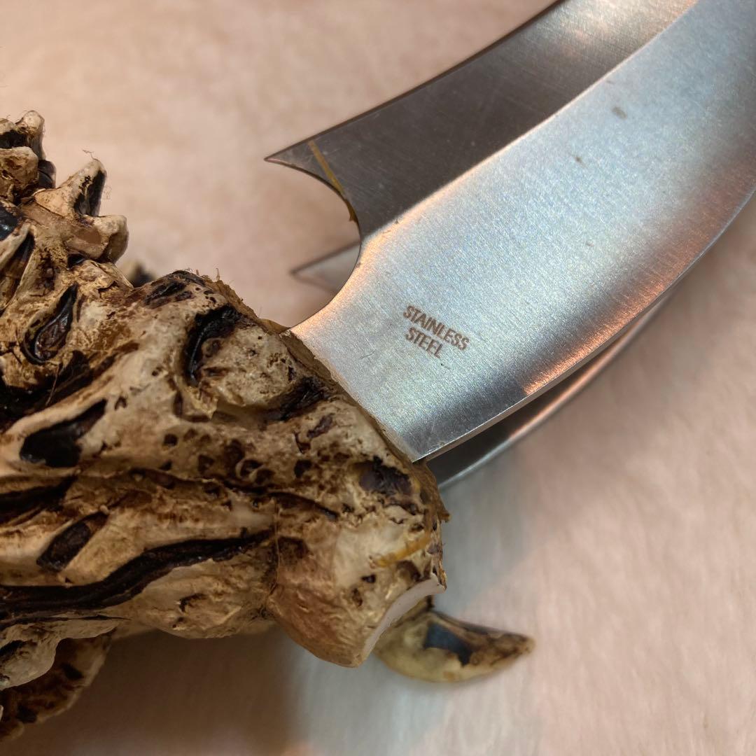 サーベルタイガー頭骨 ナイフ カランビット風 スカル オブジェ