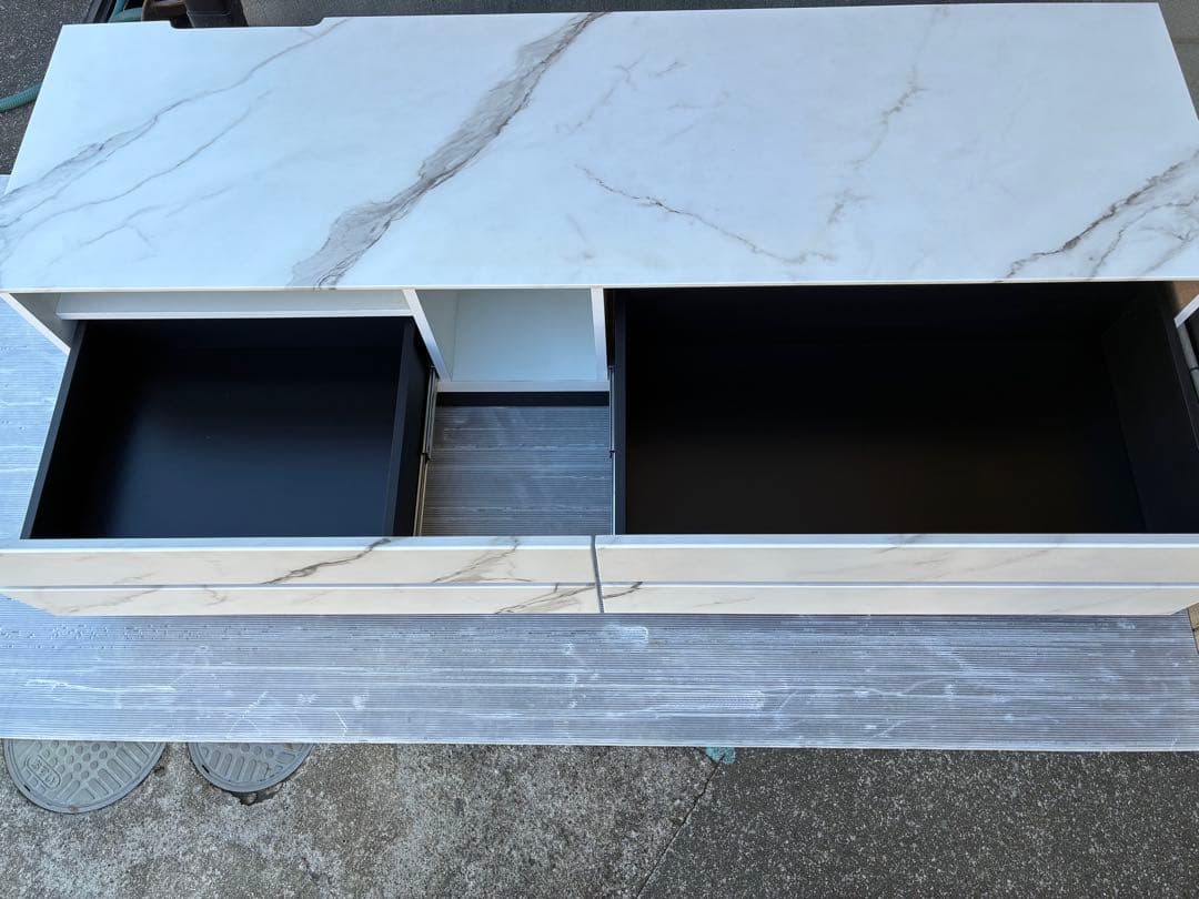 ✳️【美品中古】大理石調TVボード ⚫︎TV台 1年程使用⚫︎引き出し左右2つ