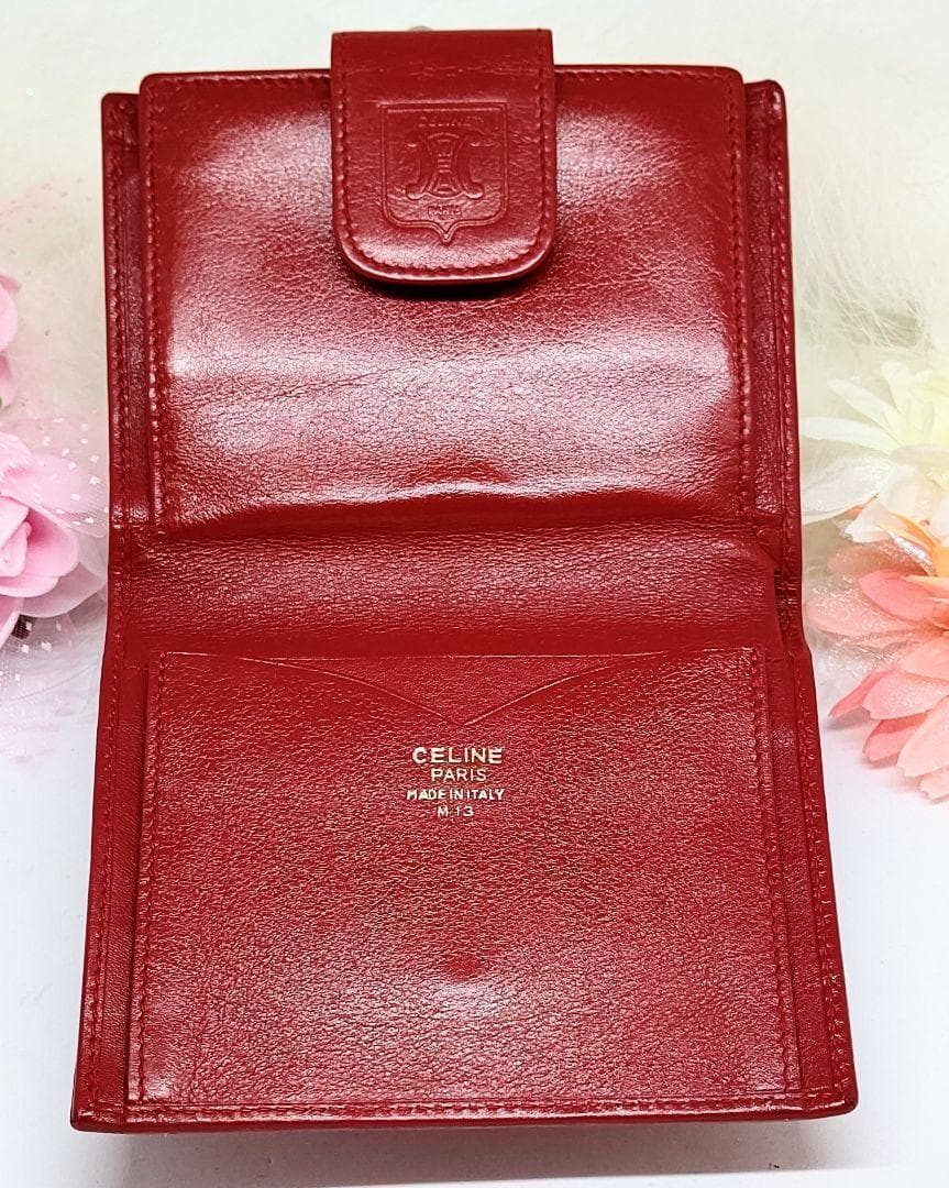 希少極美品✨オールドセリーヌ トリオンフ ロゴ 折財布 赤