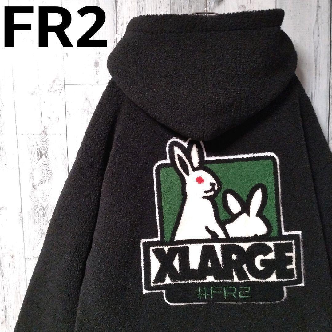 h63【希少XL】FR2×XLARGE　背面パイルロゴ　ハーフジップボアパーカー