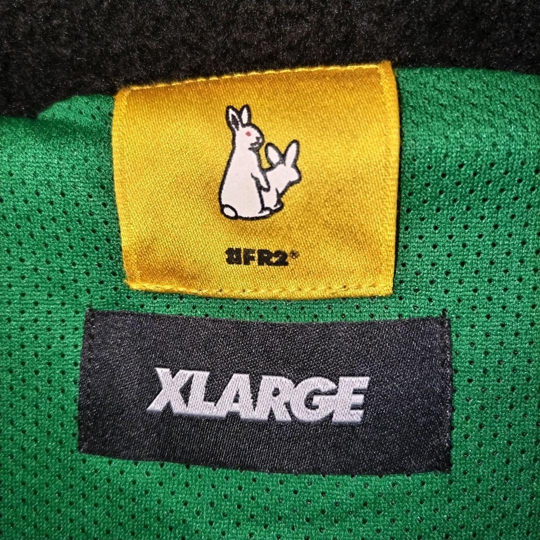 h63【希少XL】FR2×XLARGE　背面パイルロゴ　ハーフジップボアパーカー