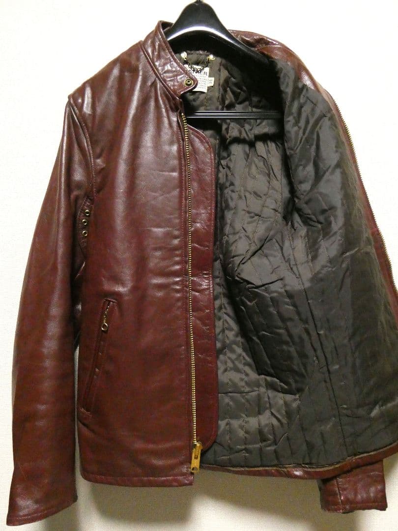 激レアカラーレッドブラウン！真鍮TALONジップ！シングルレザーライダース赤茶