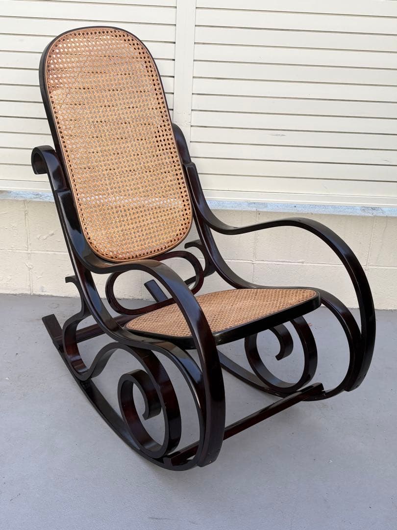 最後新品未使用　ラタン　ロッキングチェア　昭和レトロ　ミッドセンチュリー　曲げ木