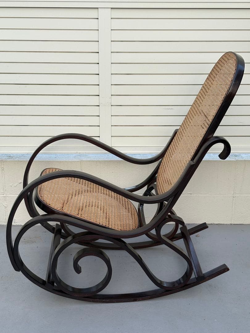 最後新品未使用　ラタン　ロッキングチェア　昭和レトロ　ミッドセンチュリー　曲げ木