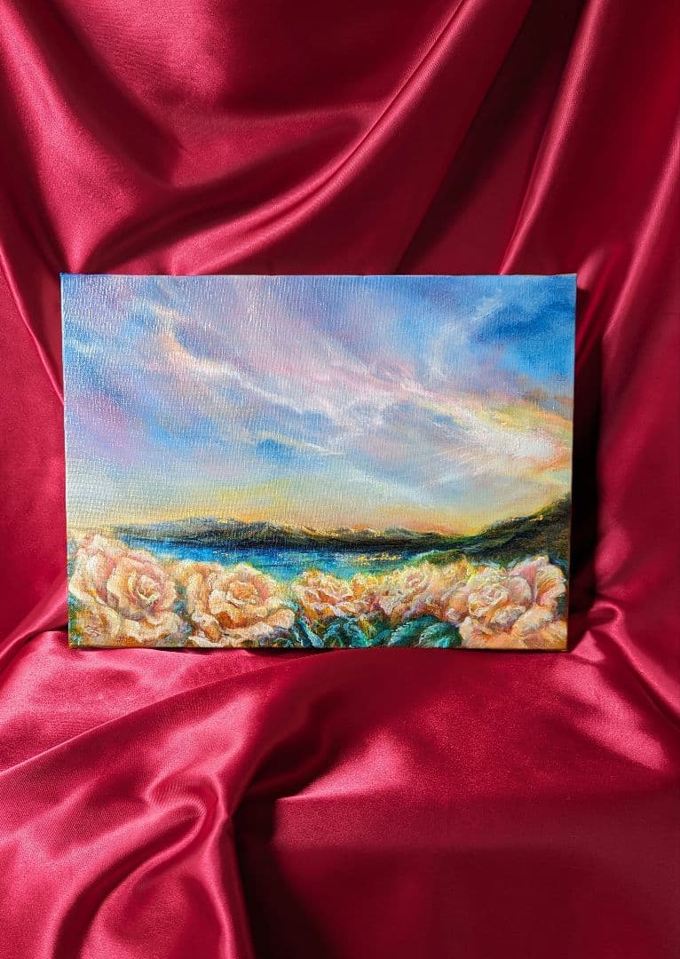 風景画　油絵風景画　一点物真筆painterTMK 朝焼け空　夕焼け空　薔薇絵画