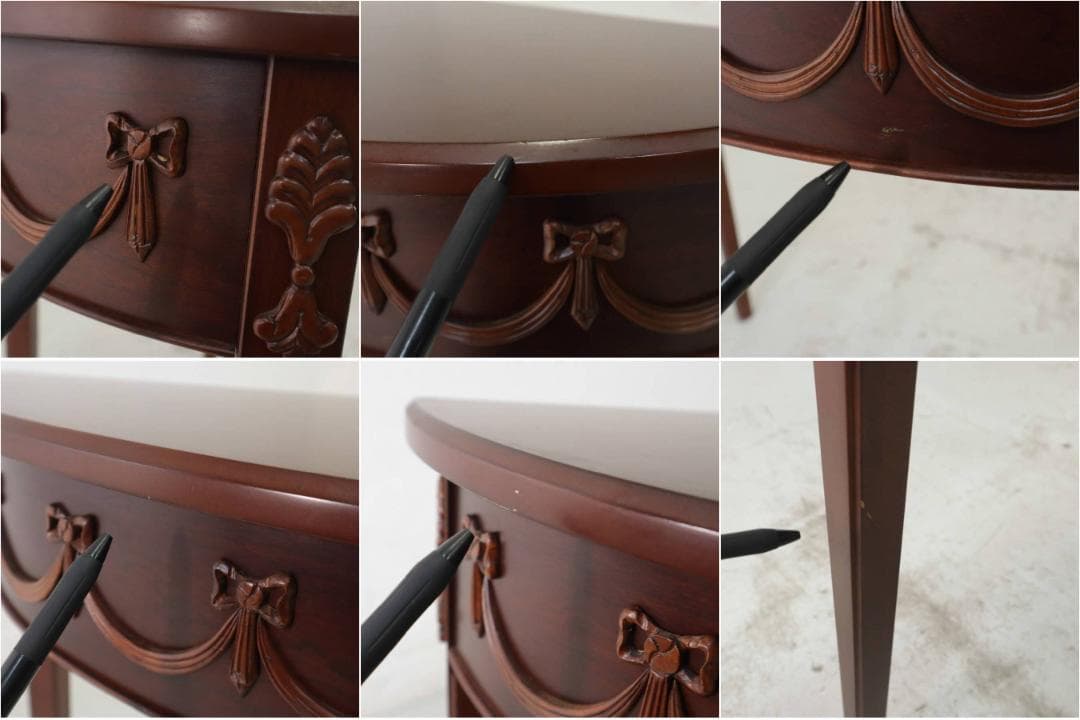 リンホーリン リボン装飾 ハーフムーン型 コンソール サイドテーブル