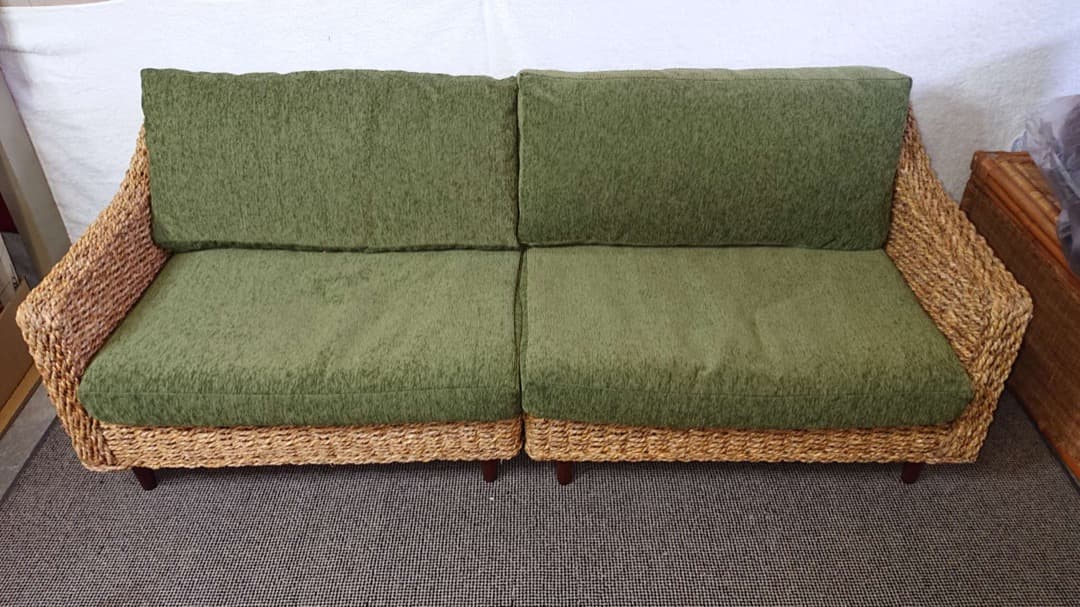 籐製　꧁籐家具꧂　大型ソファー　アジアン　　クッション付　アンティーク レトロ