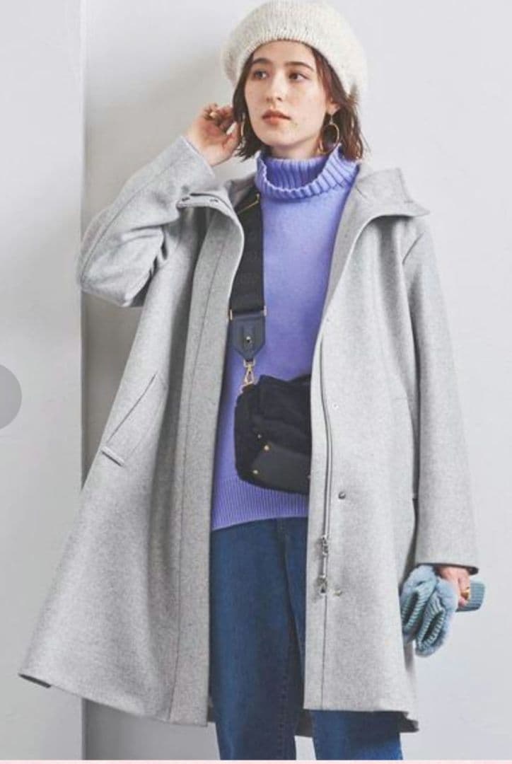 最終お値下げ！美品　ユナイテッドアローズ　フード付コート　グレー　40　Lサイズ