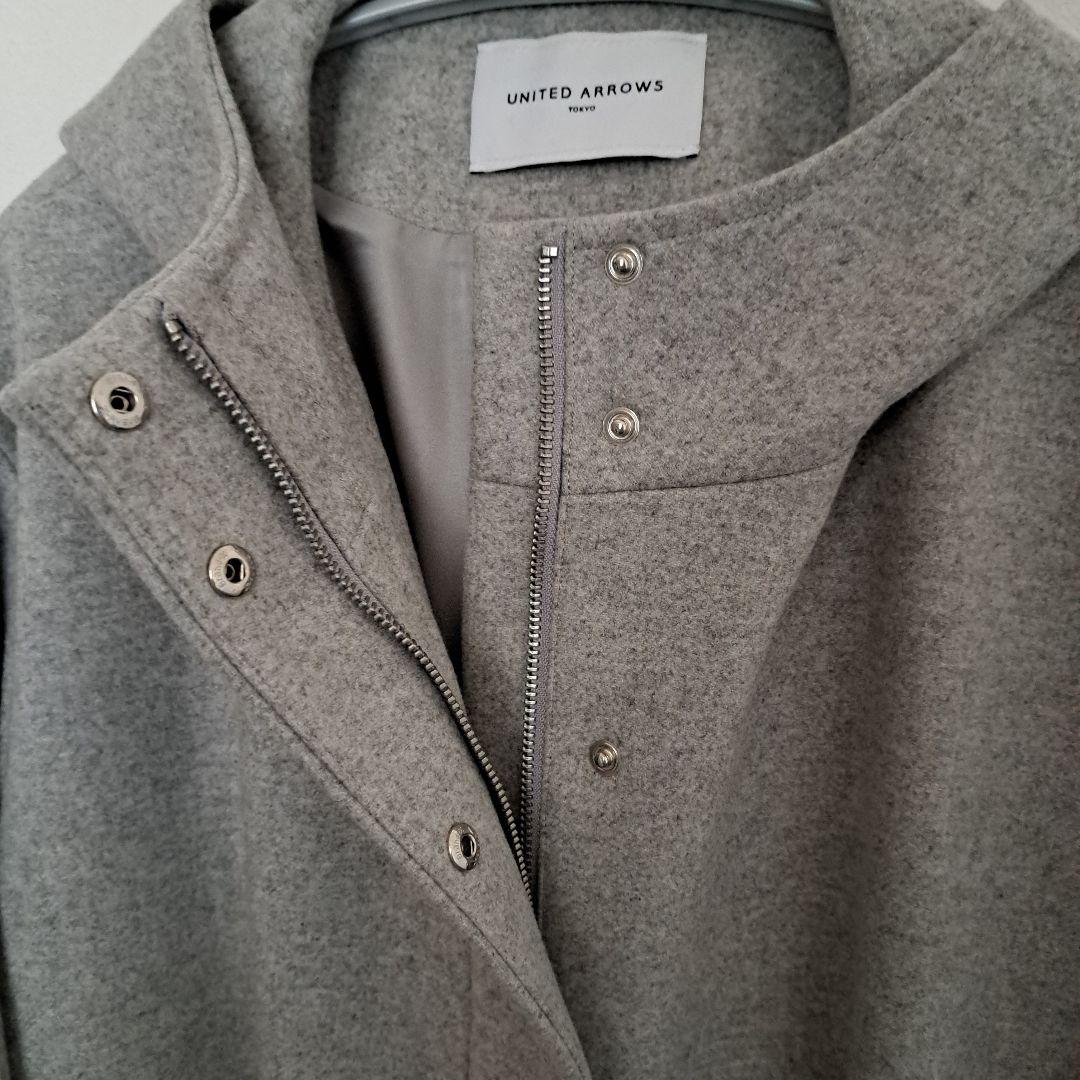 最終お値下げ！美品　ユナイテッドアローズ　フード付コート　グレー　40　Lサイズ