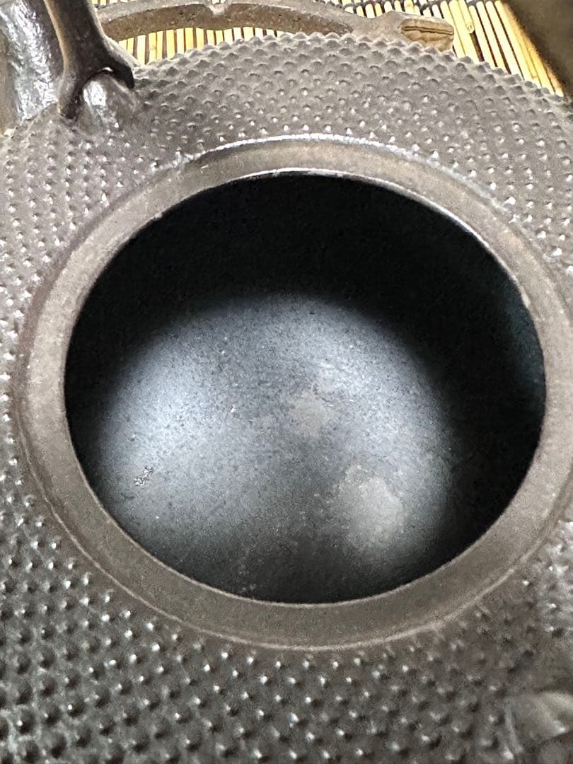 新品、供箱等付属品付　南部藤枝工房　藤枝　昌行作１２型アラレ　南部鉄瓶　南部鉄器