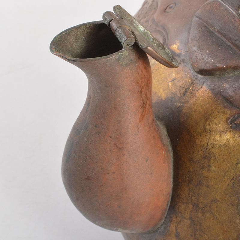 煎茶道具　銅製鎚起　花文　湯沸し　水次　薬缶　M　R6809