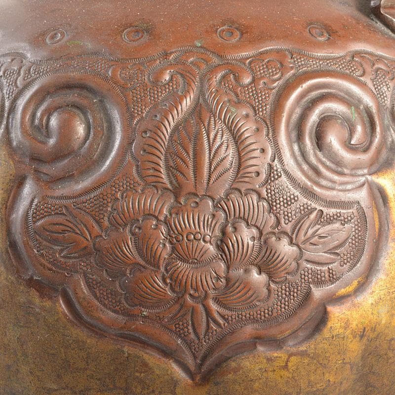 煎茶道具　銅製鎚起　花文　湯沸し　水次　薬缶　M　R6809