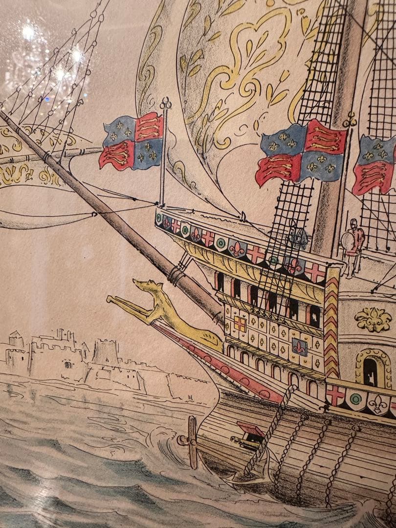 イギリスビンテージ　帆船エッチング