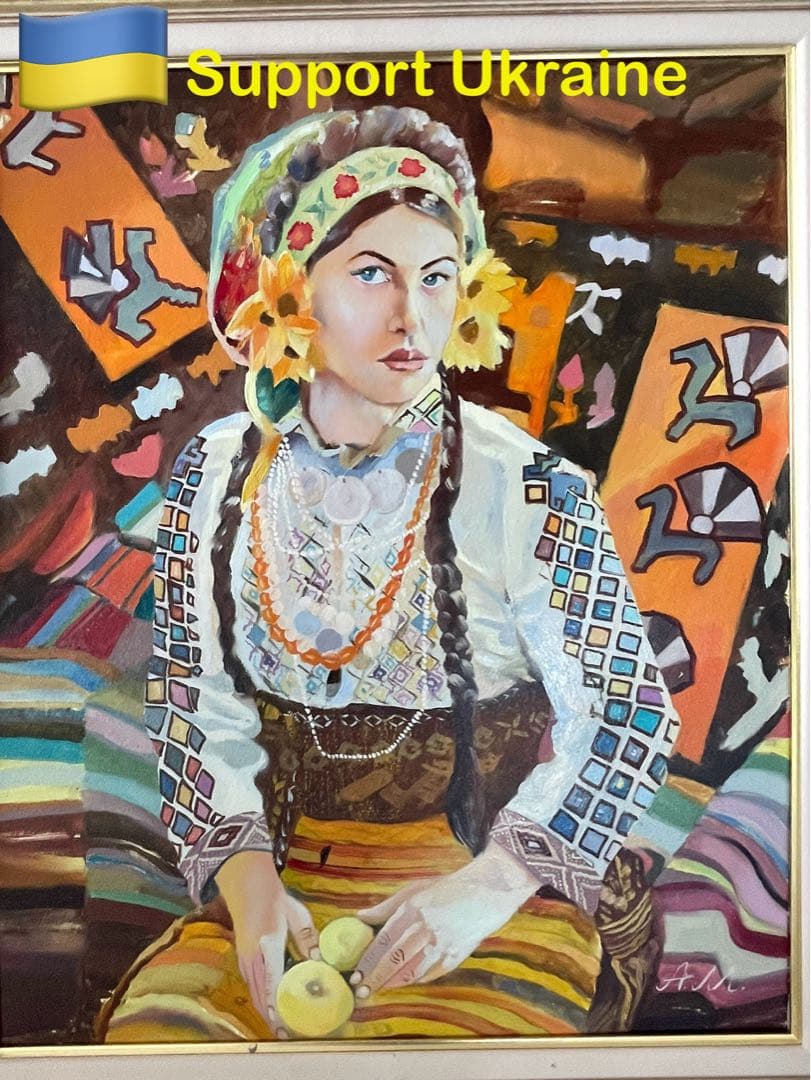 民族衣装を着た女性。油絵。支援のため、この絵を販売する。