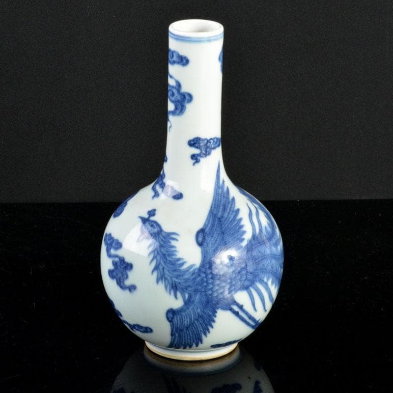 中国　大清雍正年製　青花　雲鳳凰文　長頸瓶　U　R4799