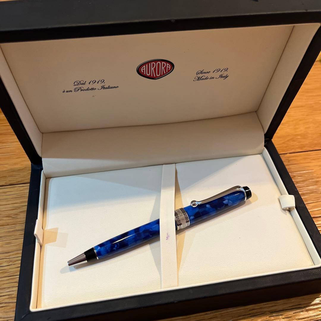 aurora アウロラ　オプティマ　青いマーブル模様 ボールペン