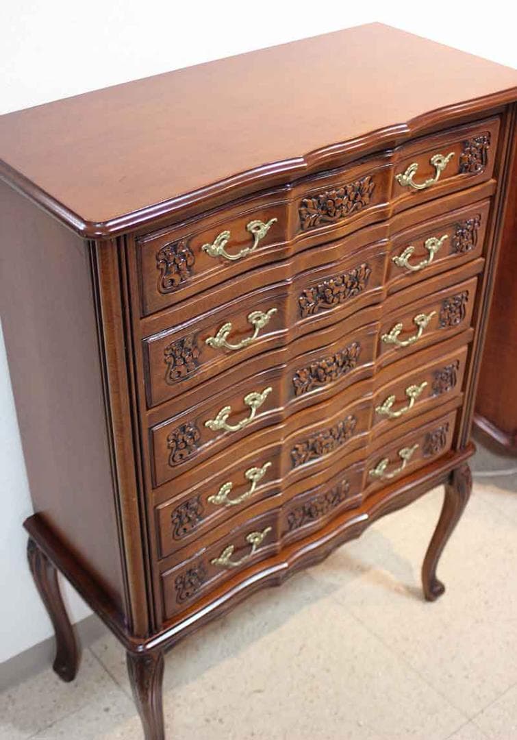 イタリア チェスト 5段 ネコ脚 彫刻 クラシック アンティーク 240