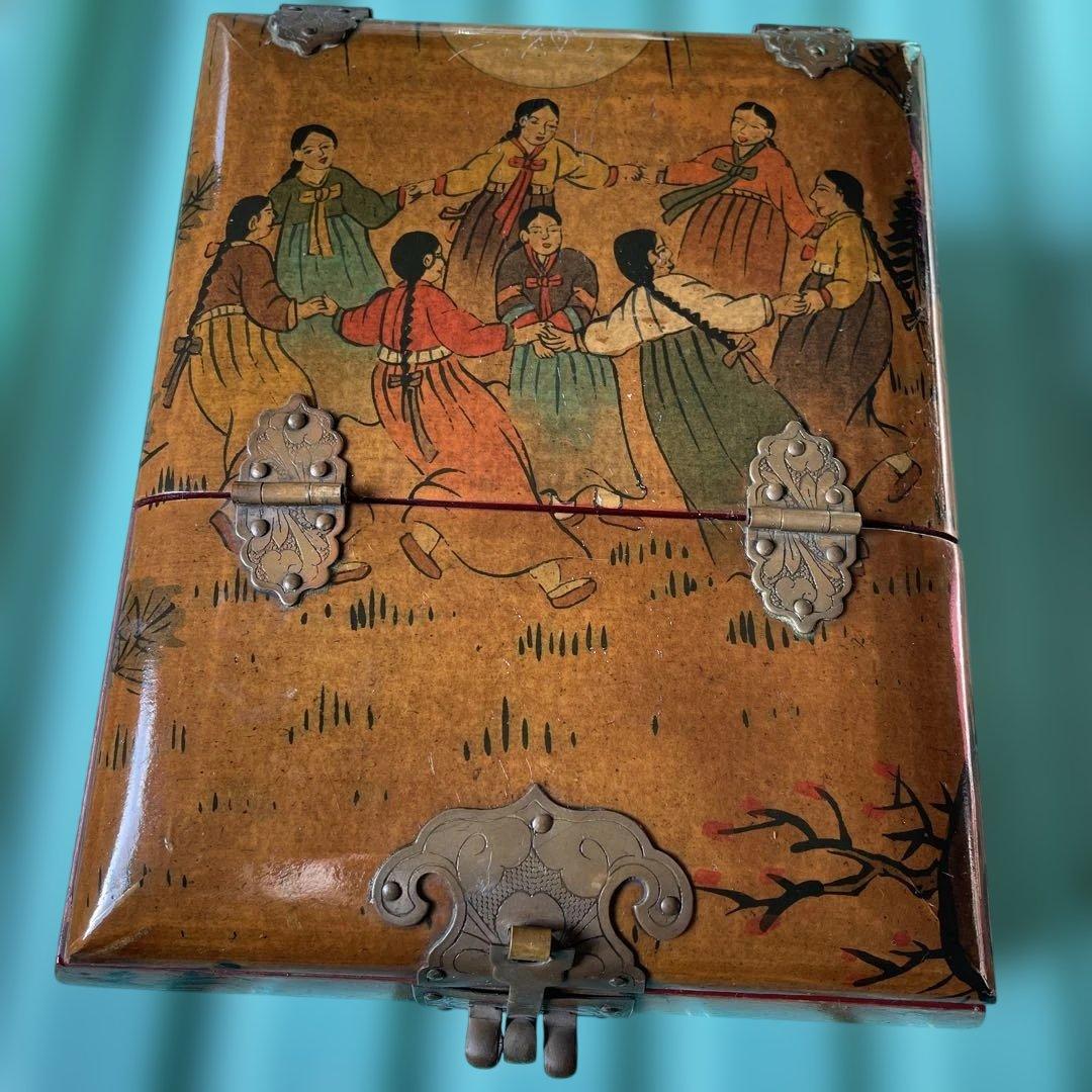 【極希少】韓国？家具 鏡付き 化粧箱　宝石箱 アンティーク　レトロ　骨董品。30