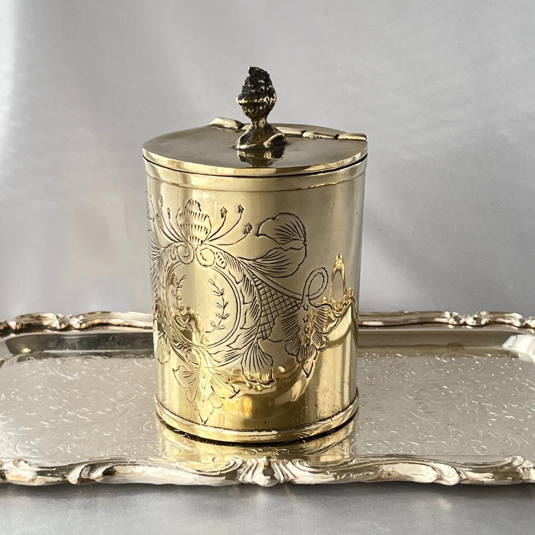 【英国】騎士のティーキャディー【シルバープレート】ゴールド