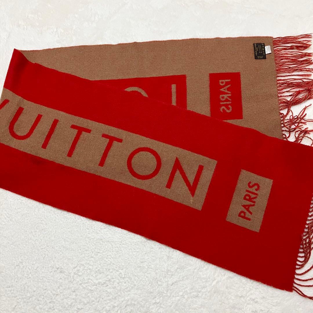 Louis Vuitton カシミヤ 100% マフラー ストール 赤 ベージュ