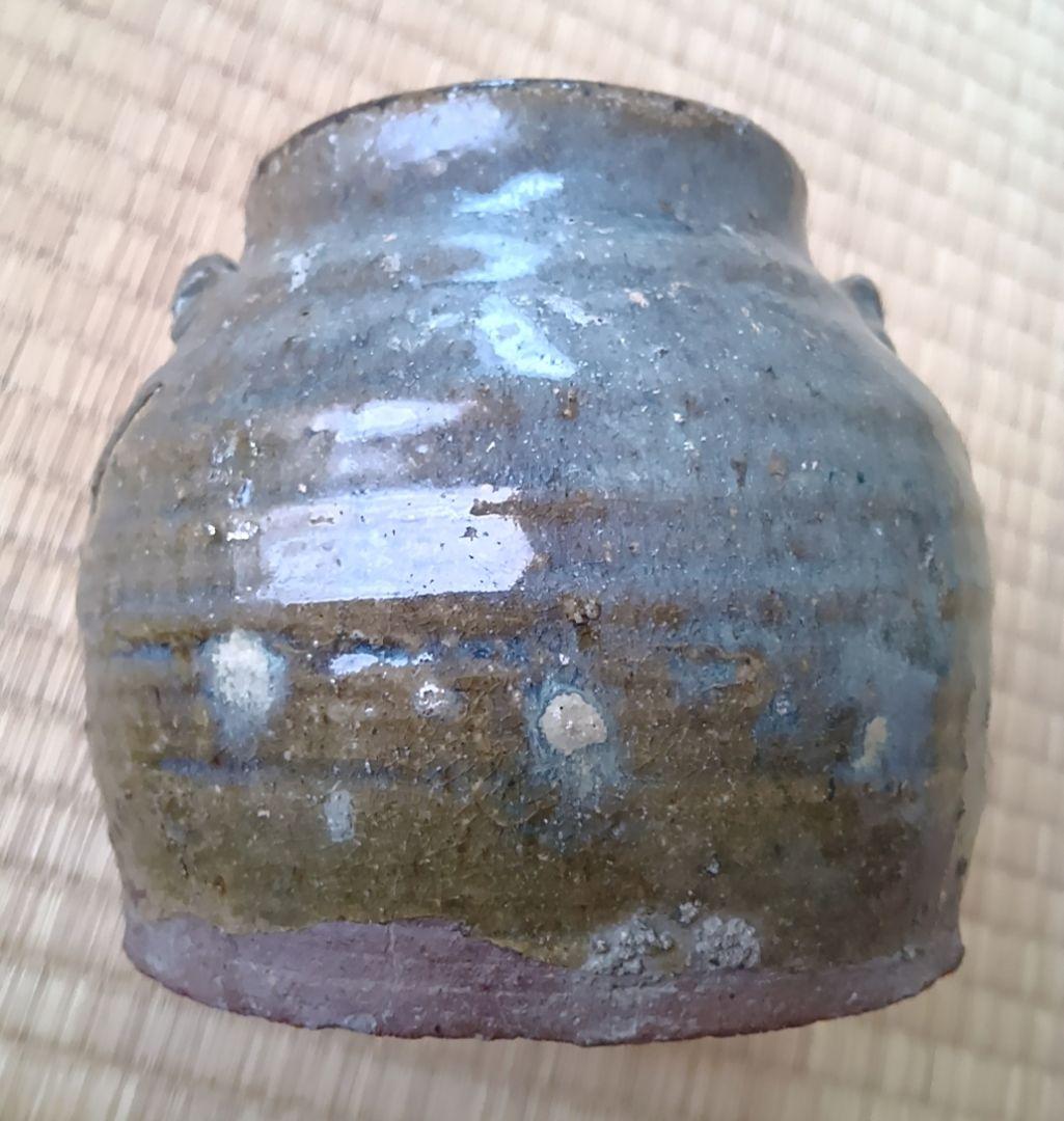 骨董品 古瀬戸風 小壺 油壺 耳付 古陶器 茶道具 アンティーク 片口壺