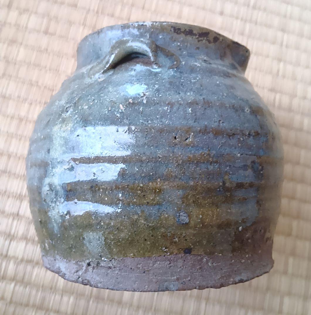 骨董品 古瀬戸風 小壺 油壺 耳付 古陶器 茶道具 アンティーク 片口壺