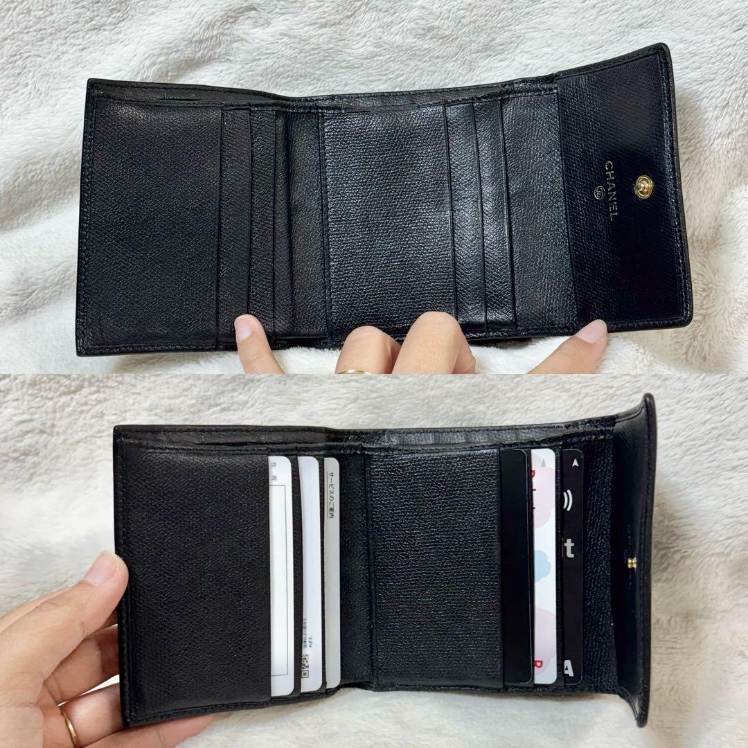 シャネル　CHANEL 三つ折り財布　ココマーク　ブラック　ゴールド金具