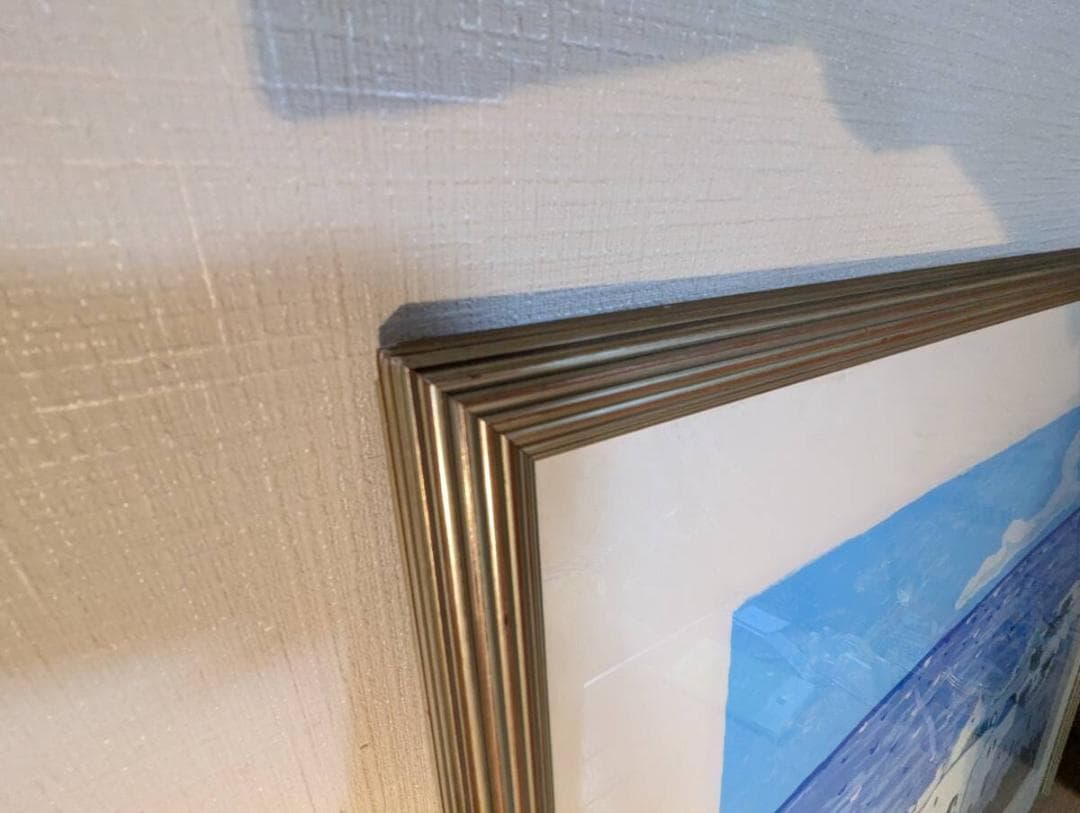 【真作】版画　技法不明　地中海の風景　輝く青と白のコントラスト　V114