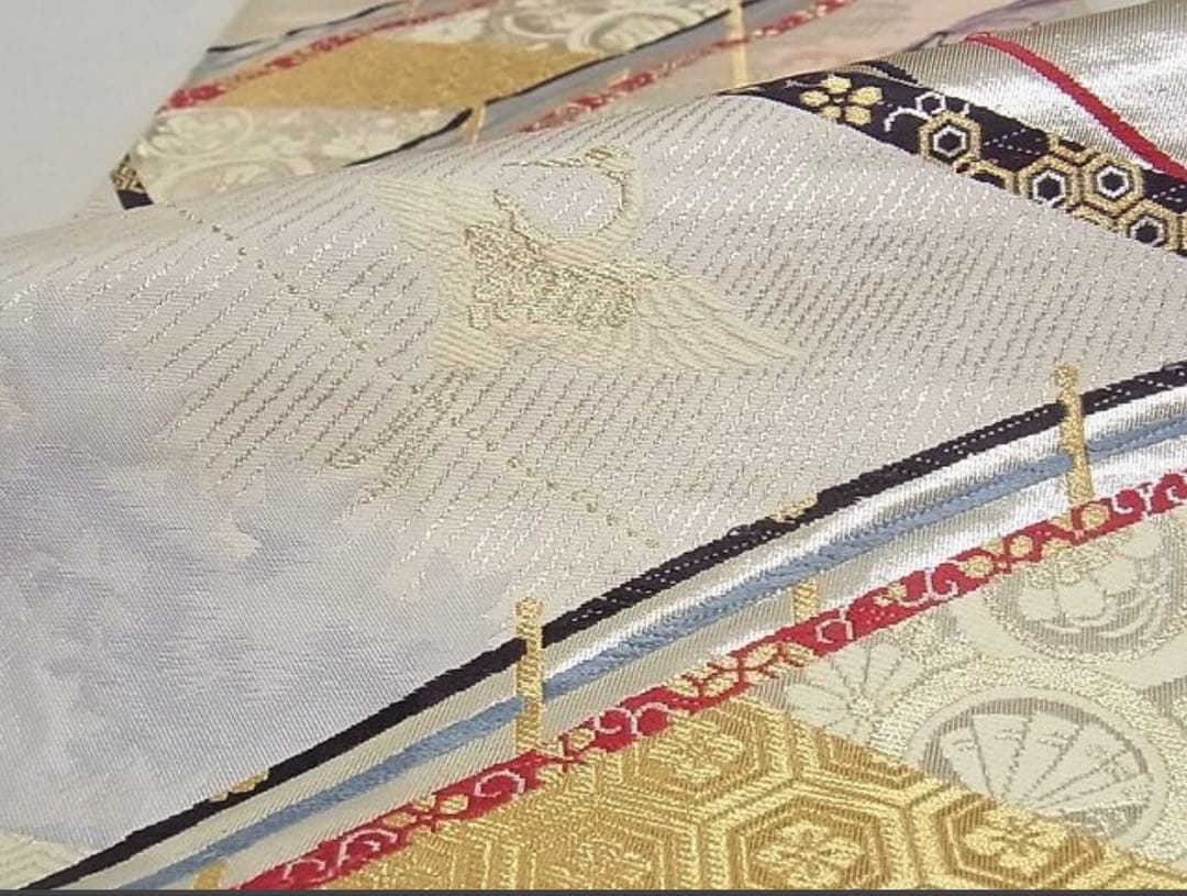 振袖 フルセット6点サイズM〜Ｌ扇子御所車鶴文　暈し染め　金糸　銀彩　正絹