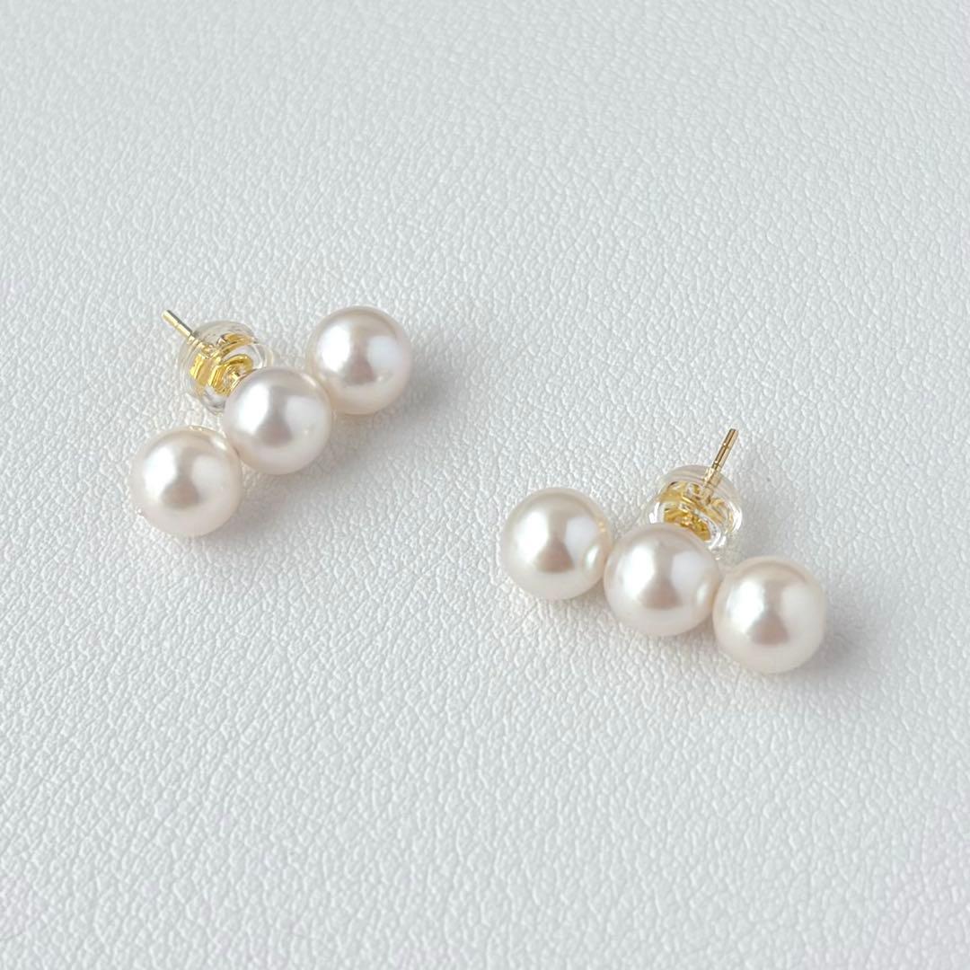 あこや真珠ピアス　３連ピアス　14kgf No.6