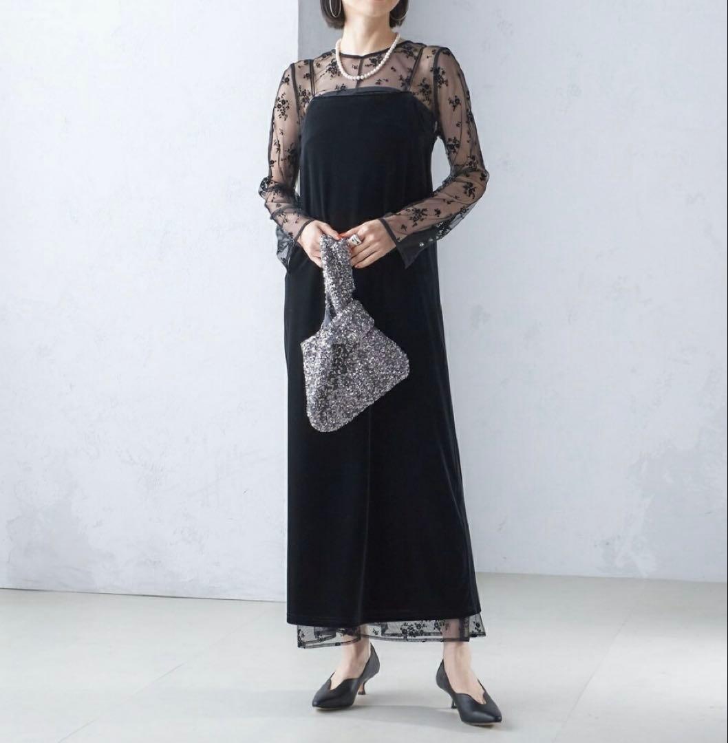 kaene:フロッキー レース ポリエステルベロア 2WAY ドレス／SHIPS