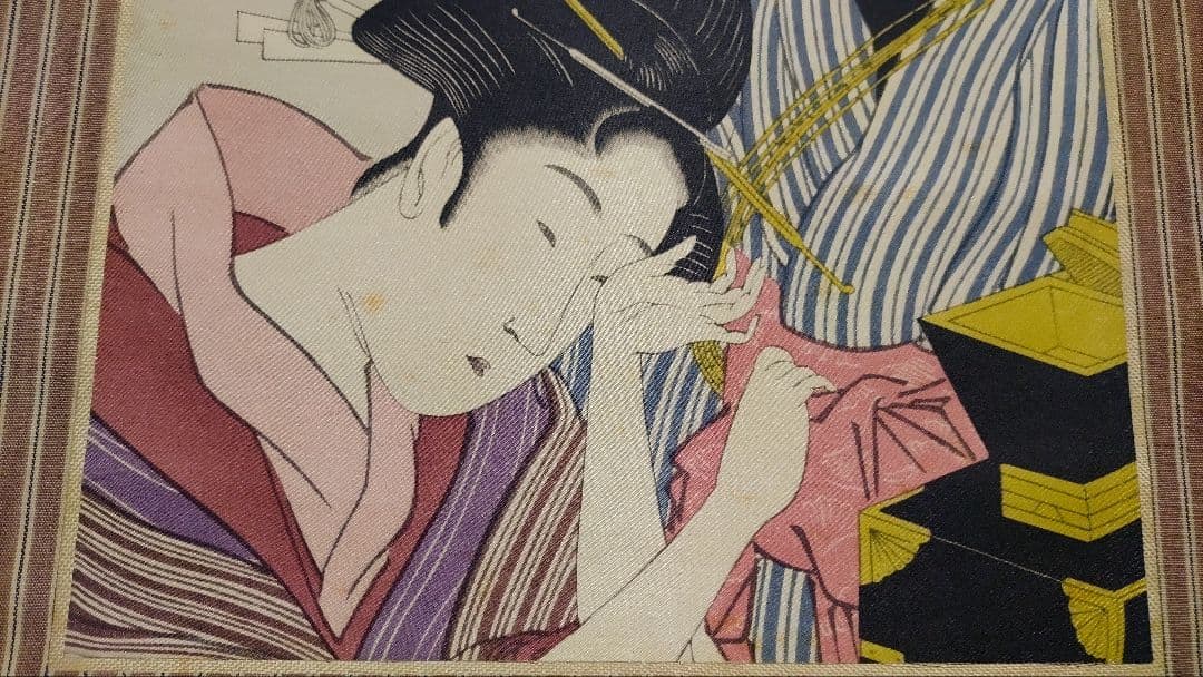 ご希望額まで値下げ～@ 浮世絵美人画 歌麿 印刷掛軸3本セット＋オマケ木箱