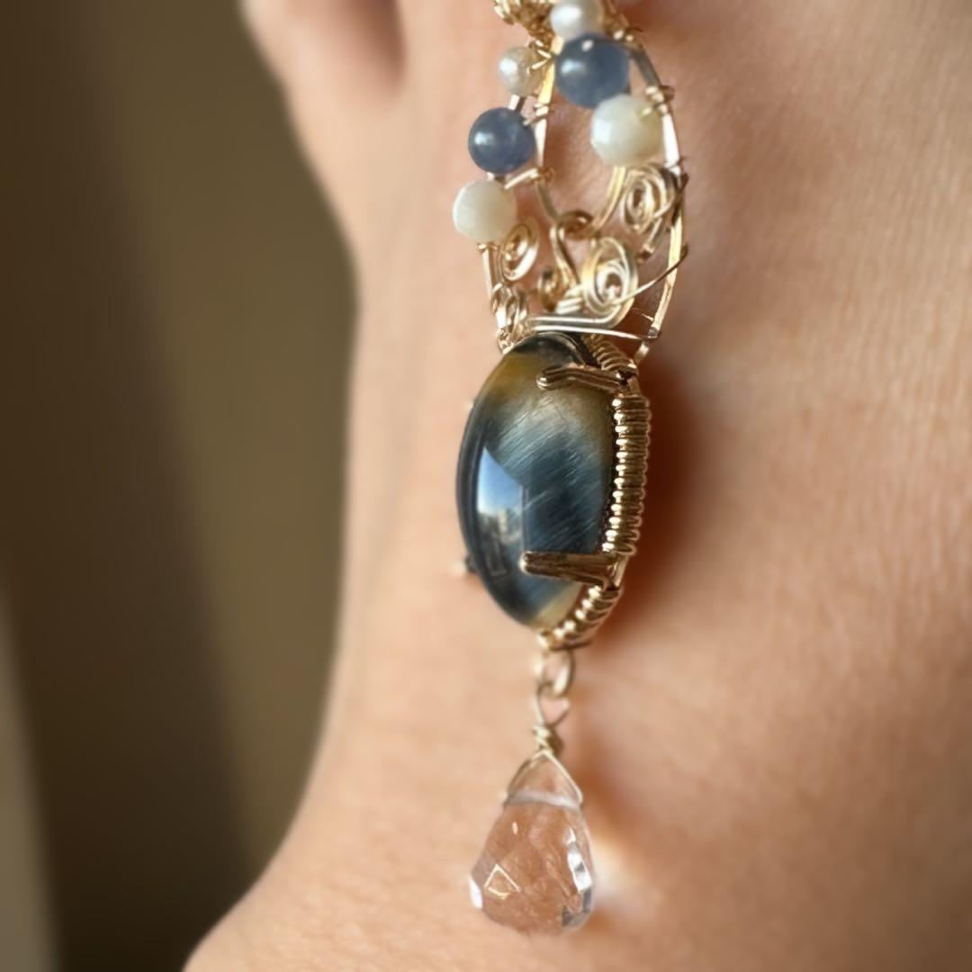 キャッツアイが美しいホークスアイの14kgfワイヤージュエリー