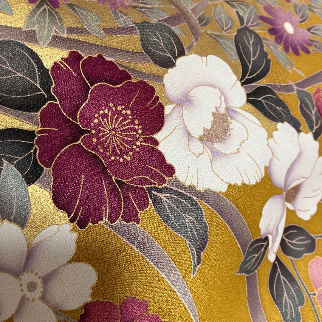 1回着用　振袖　牡丹　銀通し　大柄　トールサイズ　アースカラー
