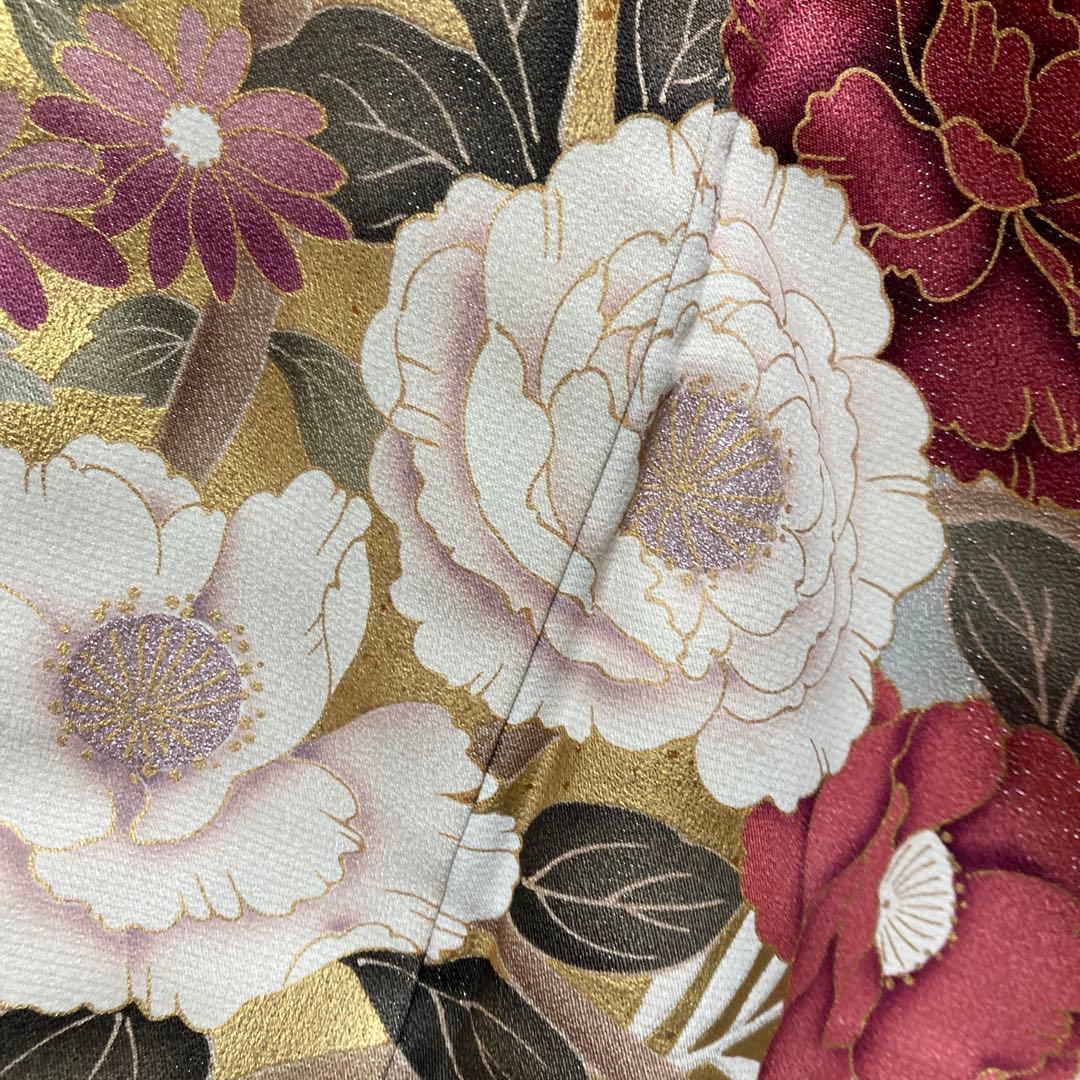 1回着用　振袖　牡丹　銀通し　大柄　トールサイズ　アースカラー