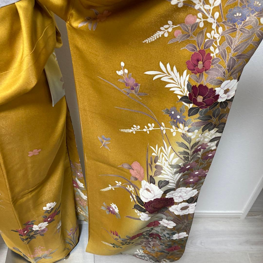 1回着用　振袖　牡丹　銀通し　大柄　トールサイズ　アースカラー