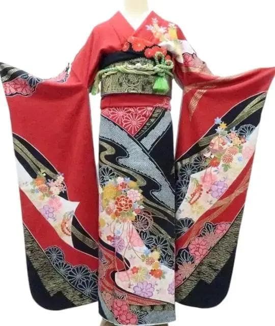 Y2698◇美品 正絹 金駒刺繡 手縫い 成人式 トール・ワイド 振袖 着物