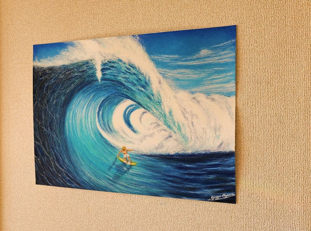 海の絵　風景画　サーフィン　パステル画　絵画　アート　海　サーフィンの絵　抽象画