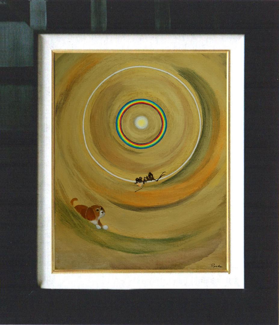 油絵 菅家令子 絵 絵画インテリア額付(黒)F6-070119祈り希望 子犬女子