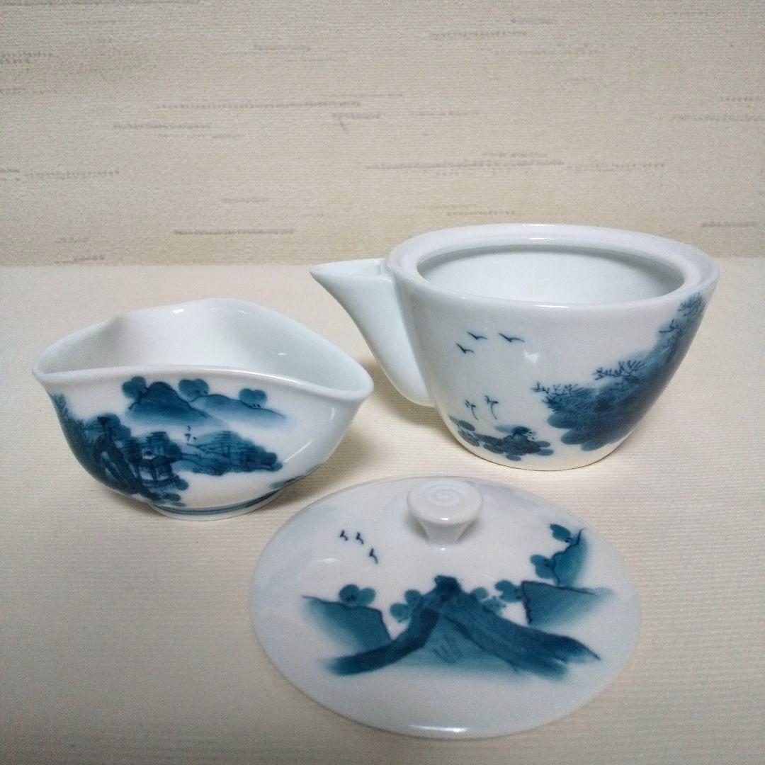 陶磁器  鍋島焼  茶器揃い  宝瓶・湯冷まし・玉露茶碗  染付 『畑萬』銘