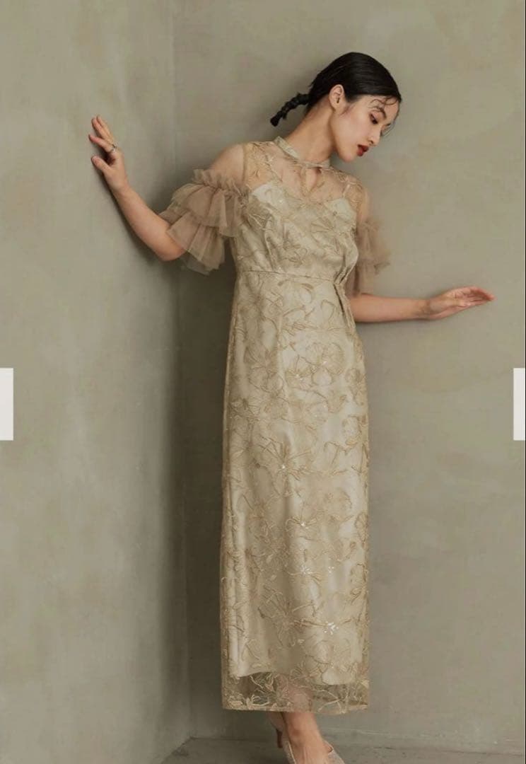 【ANDRESD, niana】スパンコール刺繍レースドレス S